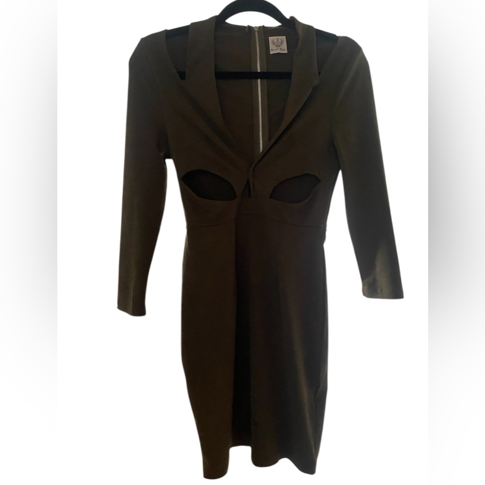Angel Biba Dark Green Plunge Sheath Dress